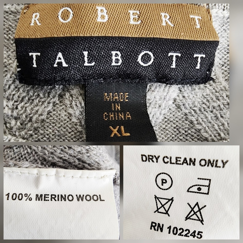 Robert Talbott 100% Merino Wool Sweater XL Gray Textured Crewneck Minimalist - Picture 6 of 6